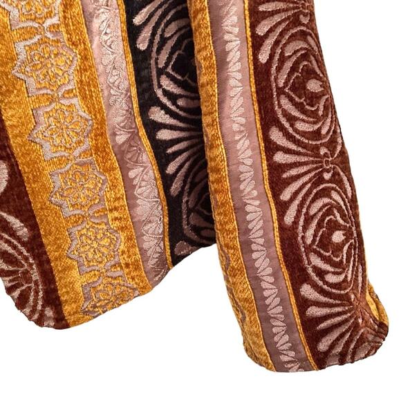 Due Per Due Chenille Stripe Jacquard Tapestry Brown Yellow Stripe Blazer size 4 - Picture 2 of 6